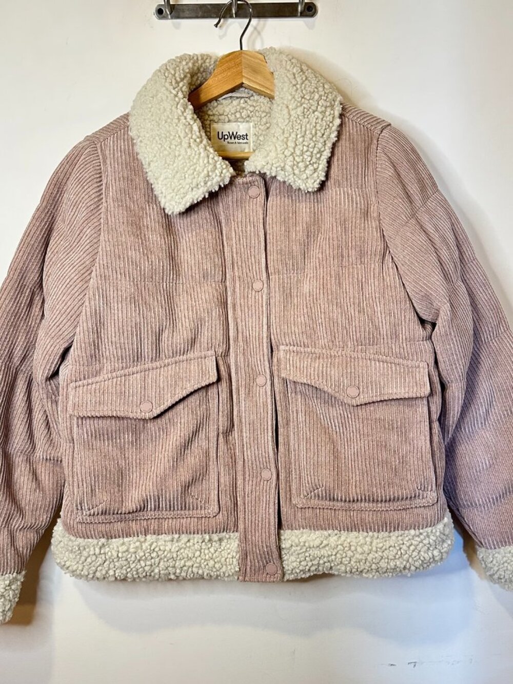 UpWest Himalayan Salt Pink Dusty Rose Shearling Corduroy Cropped Bomber Jacket